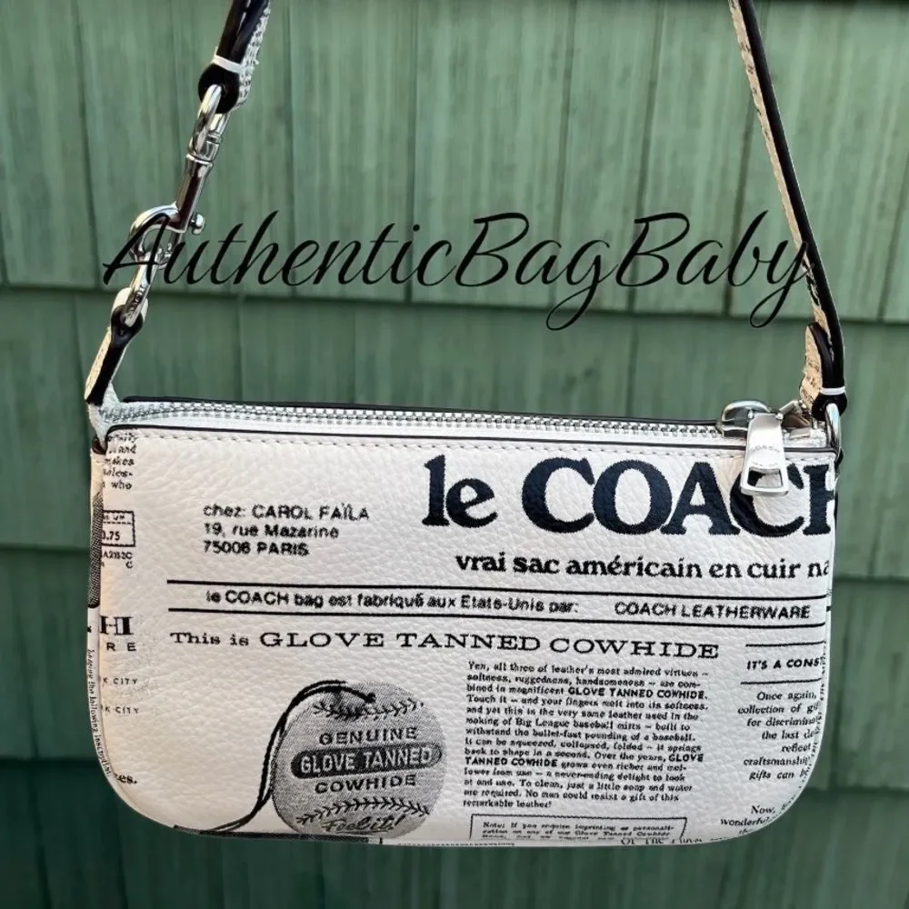 Coach Nolita 19 In Pebbled Leather & Newspaper Print Handbag Purse